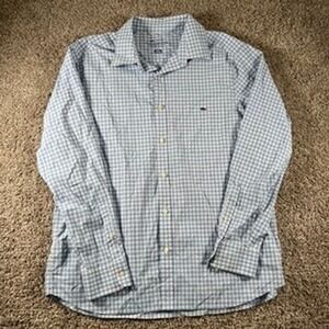 Vineyard Vines OTG Performance Button Down Shirt Men Large Blue Plaid Whale Logo